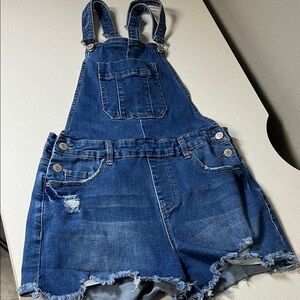 YMI Indigo Blue Denim Shortalls with Distressed Hem
